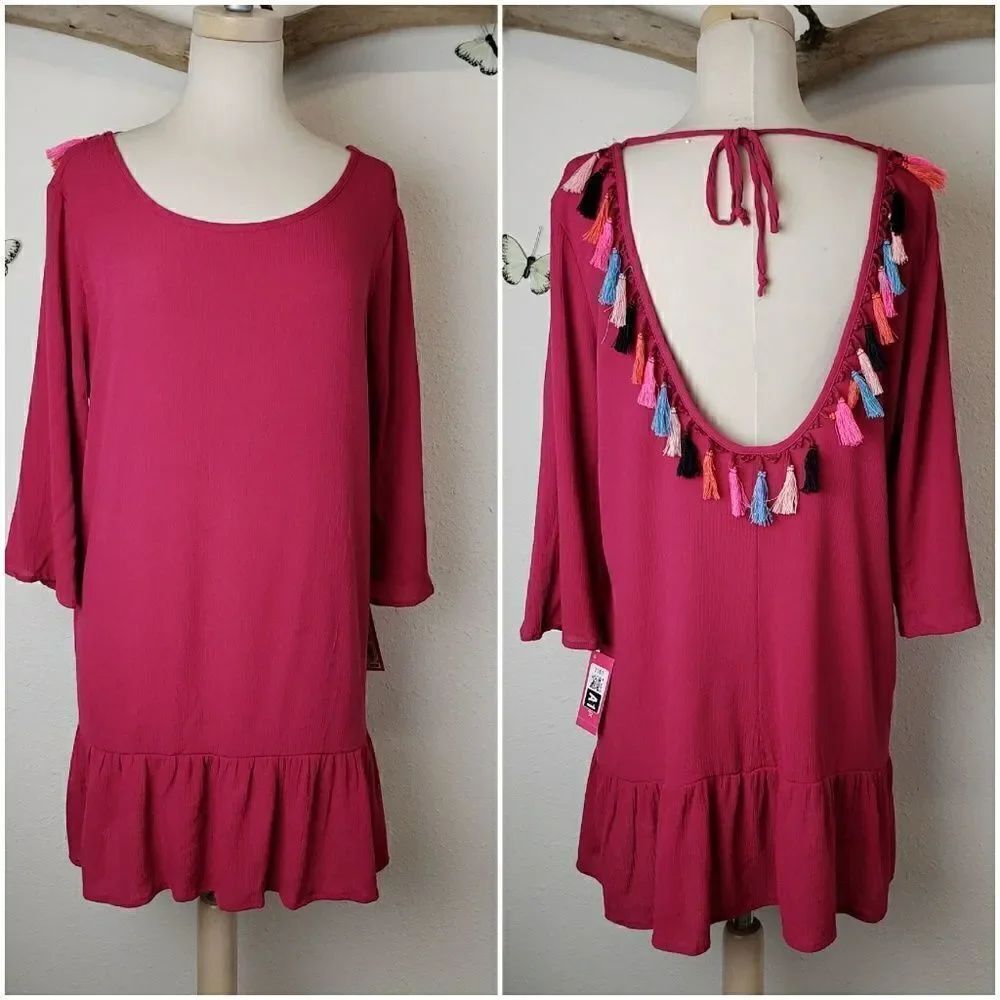 Xhileration pink tunic with tassels